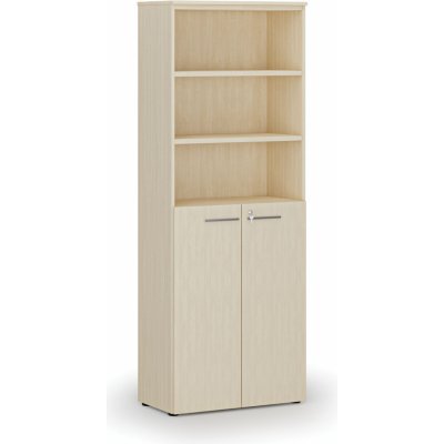 Primo Kombinovaná kancelářská skříň WOOD, dveře na 3 patra, 2128 x 800 x 420 mm, bříza – Zboží Dáma