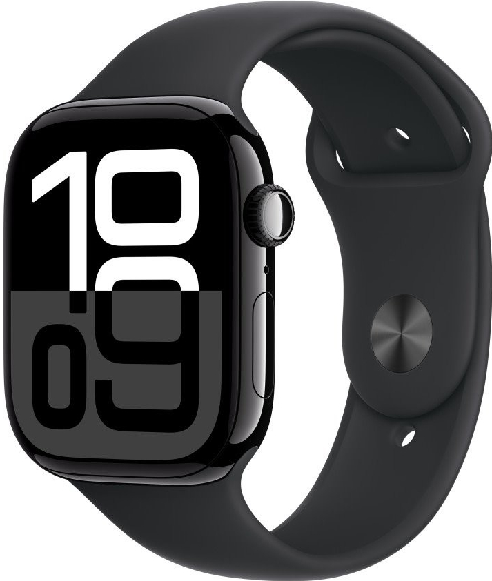 Apple Watch Series 10 46mm Cellular klavírně černý hliník s černým sportovním řemínkem S/M MWY33QC/A