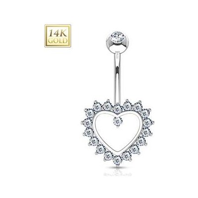 Šperky4U zlatý piercing do pupíku srdíčko ZL01077-WG – Sleviste.cz
