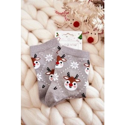 Kesi dámské vánoční ponožky lesklé sobově šedé