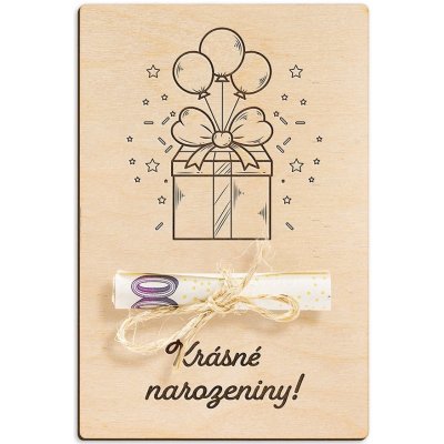 Dřevěná dárková karta na peníze - Krásné narozeniny – Zboží Dáma
