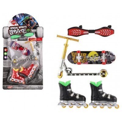 Teddies Sada skateboard, waveboard, brusle, koloběžka prstová plast mix druhů na kartě 16x30cm – Zboží Mobilmania