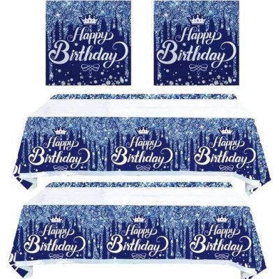Sada narozeninového nádobí GHKJOK s třpytivým designem, elegantní modrý ubrus a ubrousky s nápisem – Zboží Mobilmania
