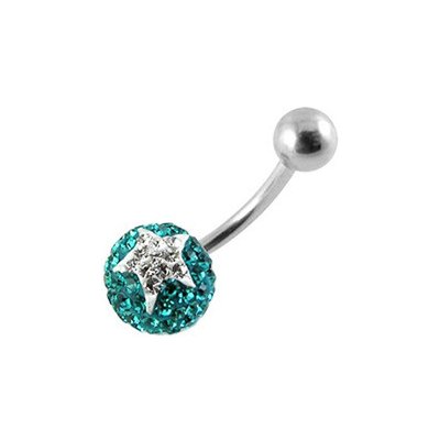 Piercingate piercing do pupíku hvězda z kamínků PBSW00064 Bílá/Tyrkysová