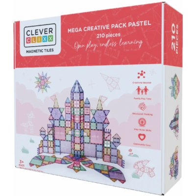Cleverclixx Magnetická stavebnice Mega Creative Pack Pastel 210 ks – Zboží Dáma