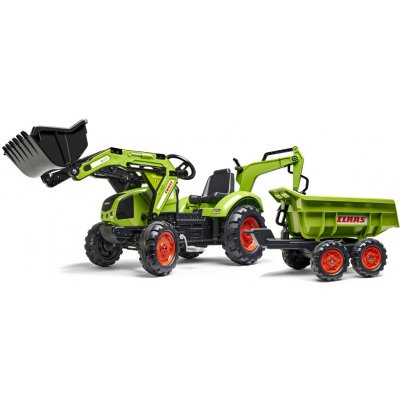 Falk šlapací traktor 2070W Claas backhoe s přední a zadní lžící a přívěsem – Zboží Mobilmania