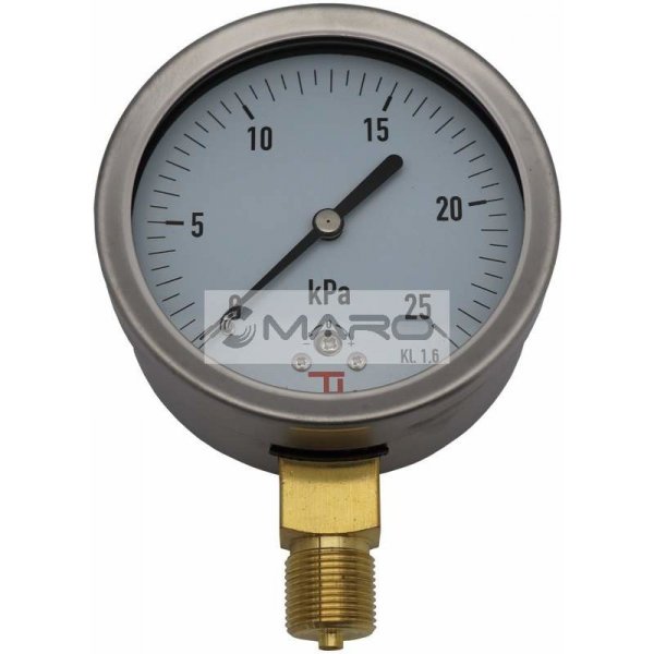 Měření voda, plyn, topení Thermis Manometr standardní 312 spodní ø100 mm, M20x1,5, 0-25 kPa 312M25M20