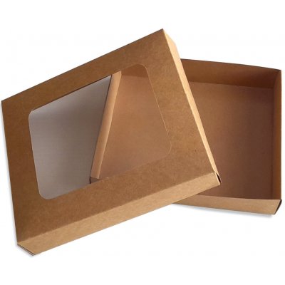 Krabičky na cukroví hnědé dvoudílné s okénkem, 18x15x3,7 cm, 10 ks – Zboží Mobilmania