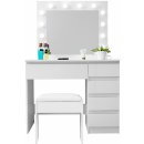 Aga Toaletní stolek se zrcadlem a osvětlením + taburet MRDT09-GW Lesklý bílý