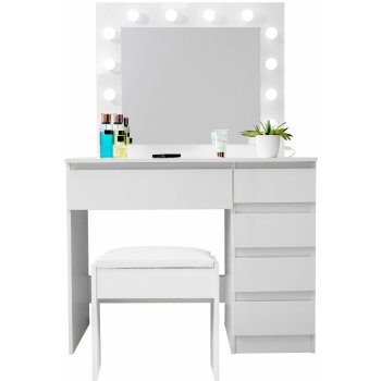Aga Toaletní stolek se zrcadlem a osvětlením + taburet MRDT09-GW Lesklý bílý