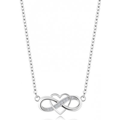Šperky eshop Stříbrný náhrdelník symbol nekonečna, tenký obrys srdce, čiré zirkony V03.02 – Zboží Mobilmania
