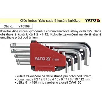 Klíč - imbusový 2.0 - 12 mm CrV Yato YT-0509