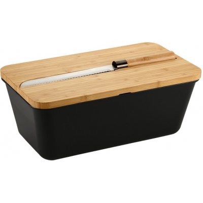 Kesper Chlebník velký, s bambusovým víkem a nožem 3v1 - černý – Sleviste.cz