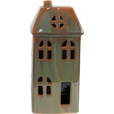Hnědo-zelený porcelánový svítící domek 7*6*15 cm Clayre & Eef – Hledejceny.cz