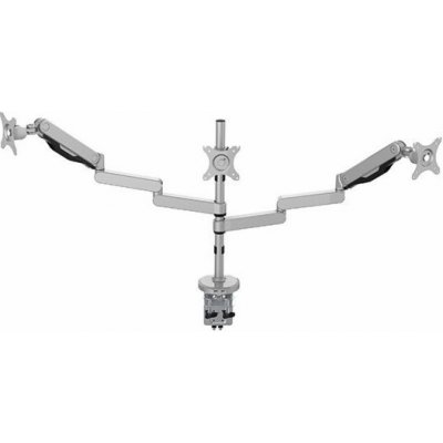 Polohovatelný držák pro 3 monitory, 2-9KG, svorka a průchodka stolu, 17"-30", USB HUB, 75x75/100x100, šedý – Sleviste.cz