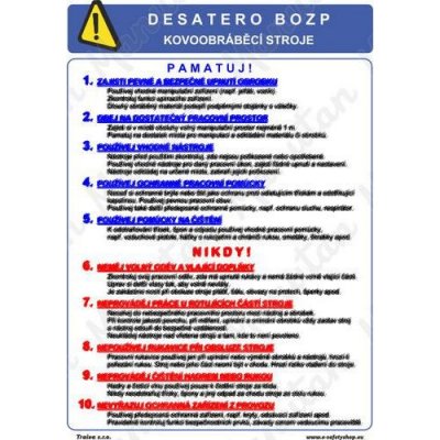 No brand Desatero BOZP kovoobráběcí stroje, plast 297 x 420 x 0,5 mm A3 – Zbozi.Blesk.cz