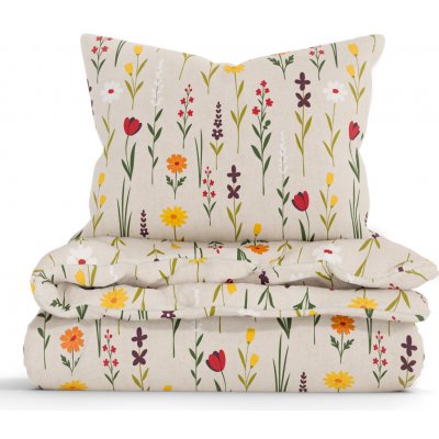 MKLuzkoviny.cz bavlna povlečení Renforcé Rozkvetlá louka přírodní 140x200 70x90 – Zboží Dáma