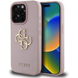 Guess PU Grained 4G Metal Logo Zadní Kryt pro iPhone 15 Pro Max Pink