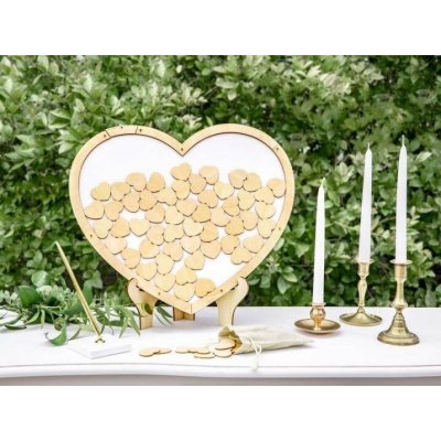 PartyDeco Svatební dřevěná kniha hostů obraz srdce – Zboží Dáma