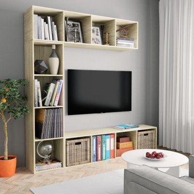 vidaXL 3dílná TV skříňka a knihovna 180x30x180 cm [3152714], dub sonoma – Zboží Mobilmania