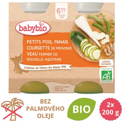 Babybio hrášek a pastinák s cuketou a telecím masem 2 x 200 g – Zboží Mobilmania