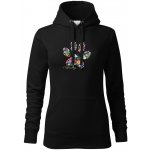 Dámská mikina s kapucí PSÍ TLAPKA KVĚTINY a jména psů Černá – Zboží Dáma