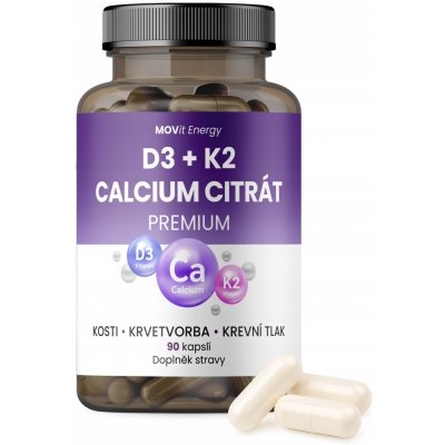 MOVit Vitamin D3 1000 IU + K2 75 mcg + Vápník Citrát 90 kapslí – Hledejceny.cz