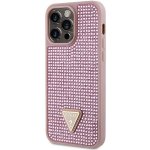 Pouzdro Guess Rhinestones Triangle Metal Logo iPhone 14 Pro Max růžové – Zboží Mobilmania