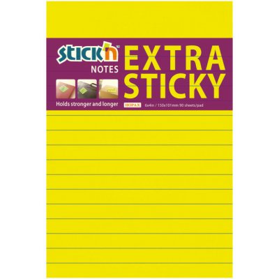 Stick´n Samolepicí bločky Stick´n by Hopax Extra Sticky - 101 x 150 mm / linka / 90 lístků / neonová žlutá – Hledejceny.cz