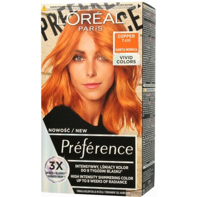 L'Oréal Paris Préférence Vivid Colors barva na vlasy na barvené vlasy na všechny typy vlasů 7,432 Copper 60 ml – Zboží Dáma