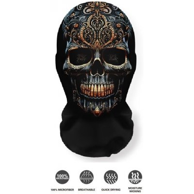 Kukla na obličej a hlavu strašidelná Halloween maska černá s potiskem LEBKY – Zboží Dáma