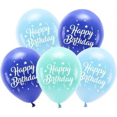 PartyDeco Balónky latexové ECO Happy Birthday blue mix 26 cm – Zboží Mobilmania