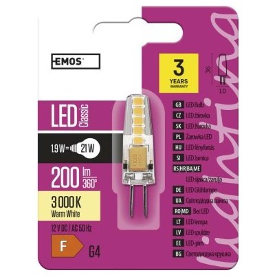 Emos Lighting LED žárovka Classic JC 1,9W 12V G4 teplá bílá