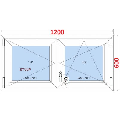 SMART Dvoukřídlé plastové okno 120x60, bez středového sloupku