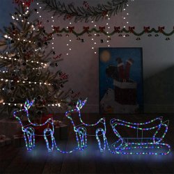 DKD HOME DECOR Vánoční dekorace sob a sáně venkovní 576 LED diod