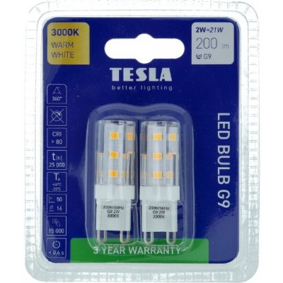 Tesla LED žárovka G9, 2W, 230V, 200lm, 3000K teplá bílá, 2ks