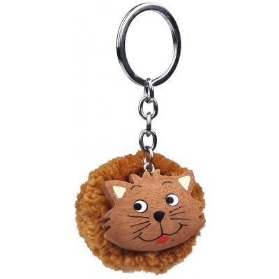 Přívěsek na klíče Dvěděti Dřevěná pompon Kočka – Sleviste.cz