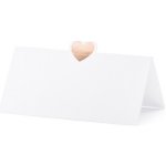PartyDeco Svatební jmenovka bílá s růžovozlatým metalickým srdíčkem 10 ks – Zboží Dáma