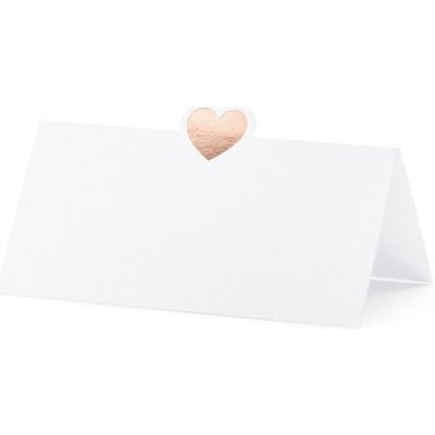 PartyDeco Svatební jmenovka bílá s růžovozlatým metalickým srdíčkem 10 ks – Zboží Dáma