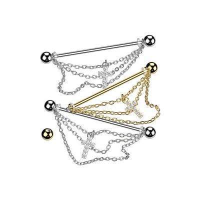 Piercingate Industrial piercing křížek PIN00072 Stříbrná – Zboží Dáma