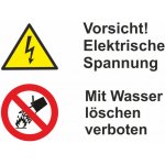 Vorsicht elektrische spannung! / Mit Wasser löschen verboten samolepící vinylová fólie A8 (74 x 52 mm) – Zboží Dáma