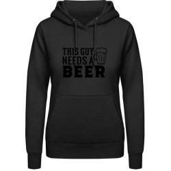 AWDis Hoodie mikina Nápis Tenhle chlap potřebuje Pivo Černá