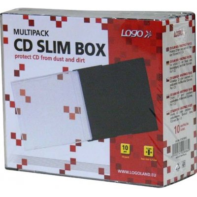 Box na 1ks CD, 5,2mm slim, průhledný, černý tray, tenký, 10-pack, Logo
