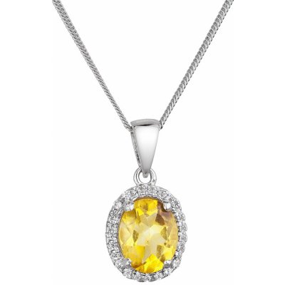 Evolution Group Stříbrný náhrdelník luxusní s pravým minerálním kamenem žlutý 12086.3