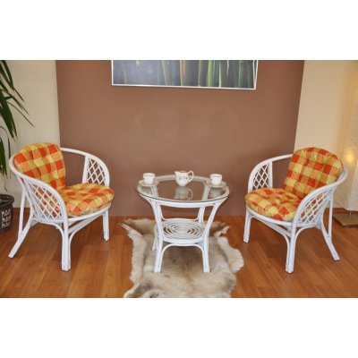 Ratanová sedací souprava Bahama bílá 2+1, polstry levandule – Zboží Dáma