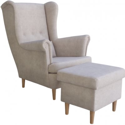 Kupžidle Visby + taburet s úložným prostorem masiv / látka šedá – Sleviste.cz