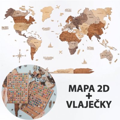 Enjoy the Wood 2D nástěnná dřevěná mapa Plywood Multicolor M + připínáčky Flags Pins – Zboží Mobilmania