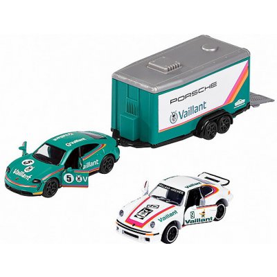 Majorette Porsche Taycan Turbo S5 + přivěs Vaillant + Porsche 934 1:64