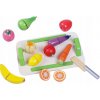 Příslušenství k dětským kuchyňkám Ecotoys dřevěná zelenina a ovoce s prkénkem 12 kusů