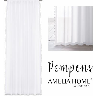 AmeliaHome Dekorační záclona Pompons bílá, s tunýlkem, 140x270 od 449 Kč -  Heureka.cz